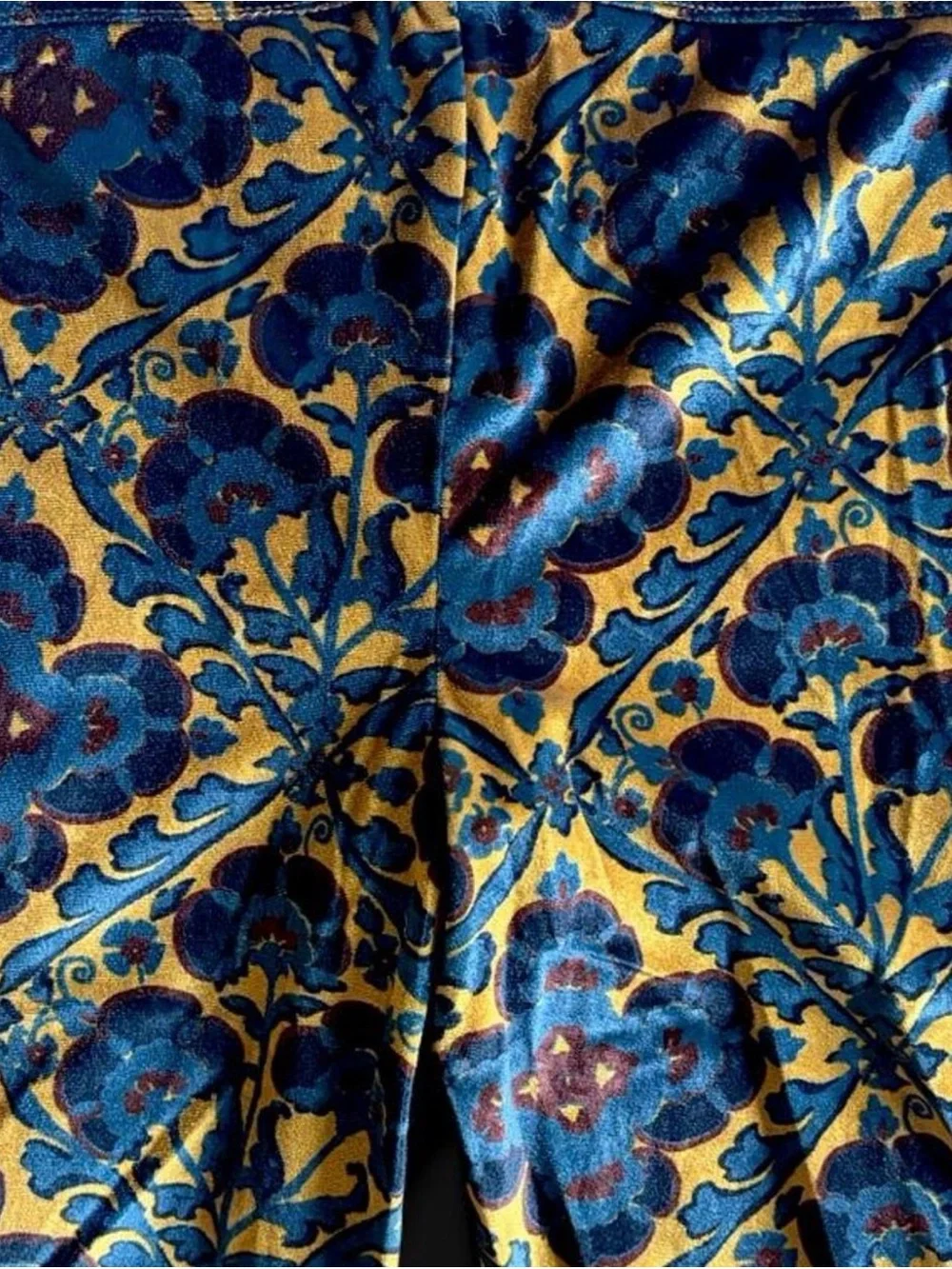 Free People Blue and Gold Floral Velvet Bell Bottom Pants - Picture 3 of 6